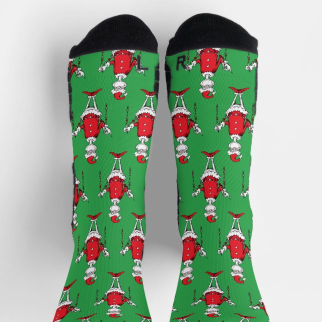 Vintage Grinch Christmas Green Pattern Socks (Top)