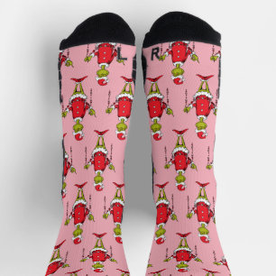 Vintage Grinch Christmas Pink Pattern Socks