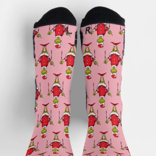 Vintage Grinch Christmas Pink Pattern Socks