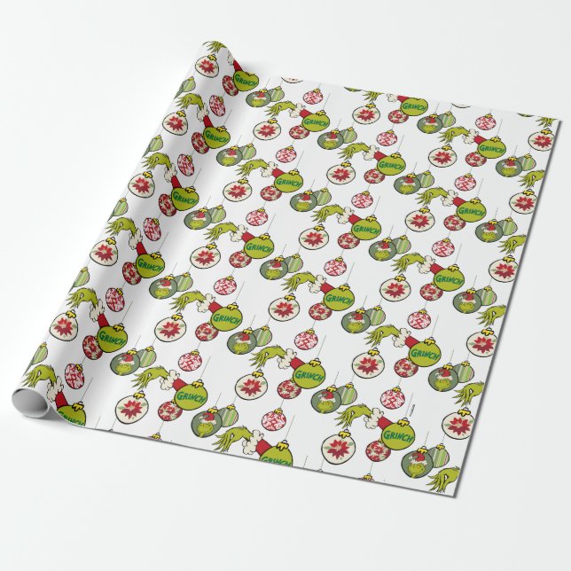 Vintage Grinch Ornament Pattern Wrapping Paper (Unrolled)