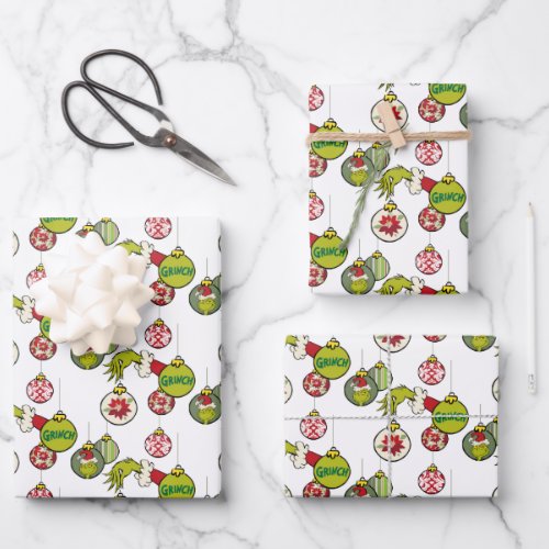 Vintage Grinch Ornament Pattern Wrapping Paper Sheets