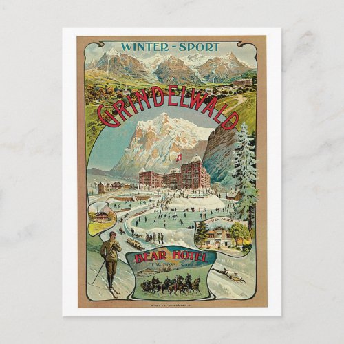 Vintage Grindelwald Swiss travel advert Postcard