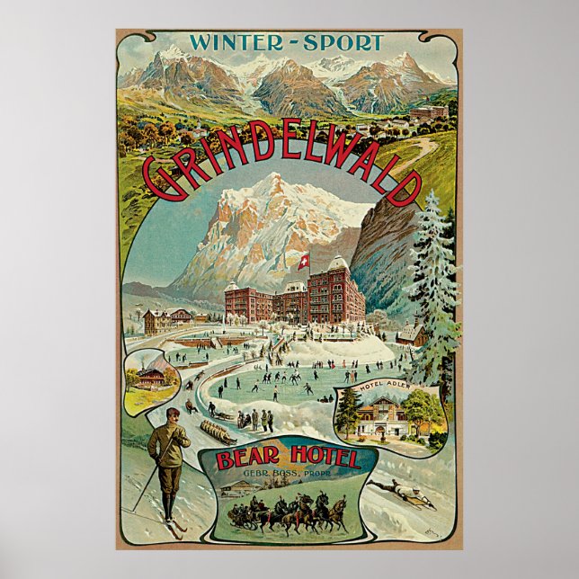 Vintage Grindelwald Swiss travel advert Poster (Front)