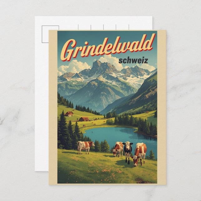 Vintage Grindelwald Village Switzerland natur gift Postcard (Front/Back)