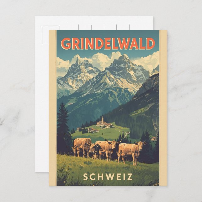 Vintage Grindelwald Village Switzerland natur gift Postcard (Front/Back)