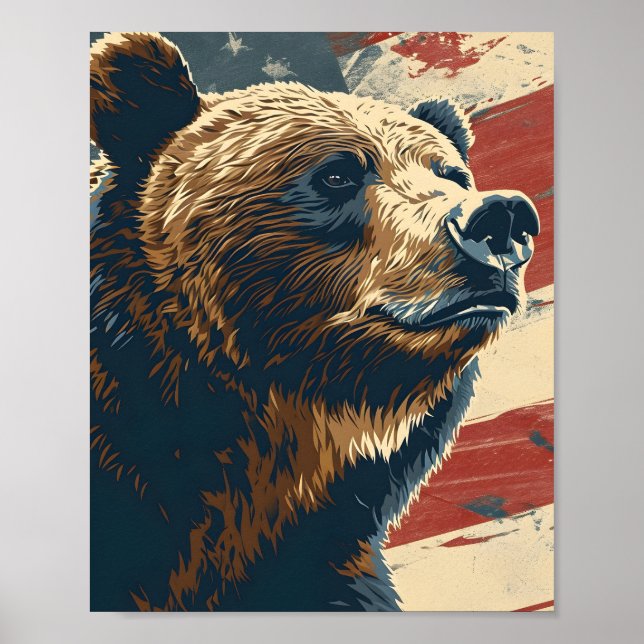 Vintage Grizzly American Flag Poster (Front)