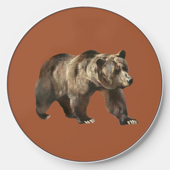 Vintage Grizzly Bear Sienna Wireless Charger (Front)