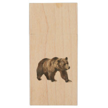Vintage Grizzly Bear USB Wooden Flash Drive