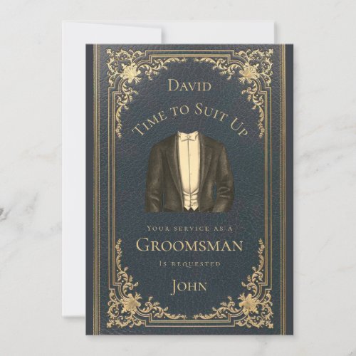 Vintage Groomsman Proposal Time to Suit Up Blue Invitation