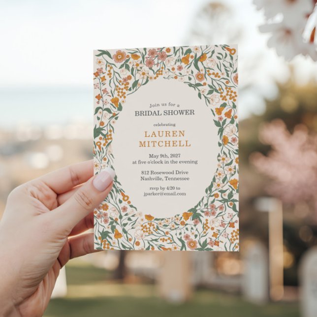 Vintage Groovy Boho Floral Bridal Shower Invitation (Creator Uploaded)