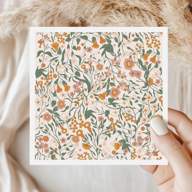 Vintage Groovy Boho Floral Bridal Shower Napkins (Creator Uploaded)