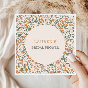Vintage Groovy Boho Wildflowers Bridal Shower Napkins
