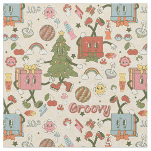 vintage groovy disco christmas tree fabric