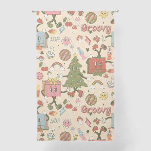 vintage groovy disco christmas tree sheer curtains