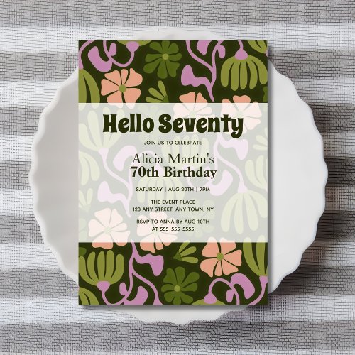 Vintage Groovy Flower Hello Seventy 70th Birthday Invitation