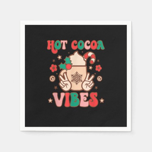 Vintage Groovy Hot Cocoa Vibes Hippie Xmas Merry C Napkins