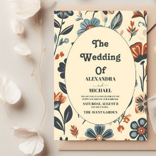 Vintage  Groovy modern daisy floral wedding Invitation