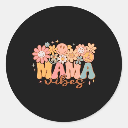 Vintage Groovy Mom of Girls Shirt Hippie Flowers P Classic Round Sticker