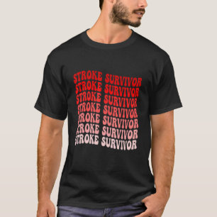 Vintage Groovy Red Awareness Ribbon Stroke Surviv T-Shirt