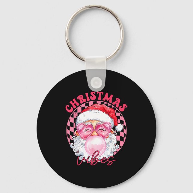 Vintage Groovy Santa Claus Christmas Vibes Womens  Keychain (Front)