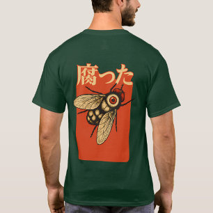 Vintage Grotesque Fly Illustration on Red T-Shirt