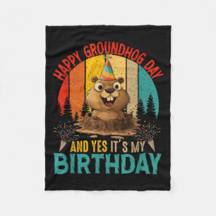 Vintage Groundhog Day And My Birthday Rodent Groun Fleece Blanket