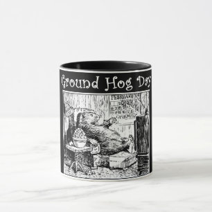 Vintage Groundhog day Black white illustration Mug