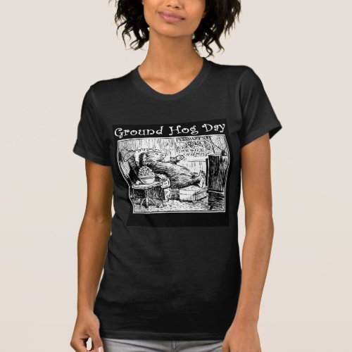 Vintage Groundhog day Black white illustration T_Shirt