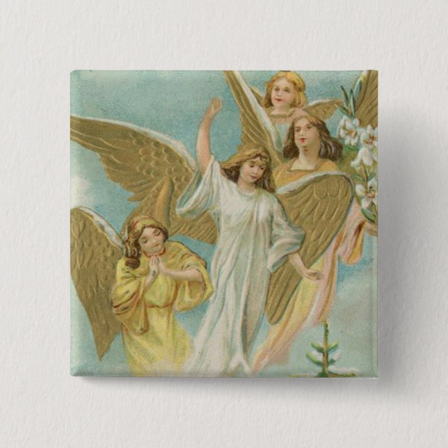 Vintage Group of Christmas Angels Pinback Button (Front)