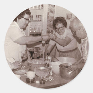 Vintage group of women cooking photo classic round sticker