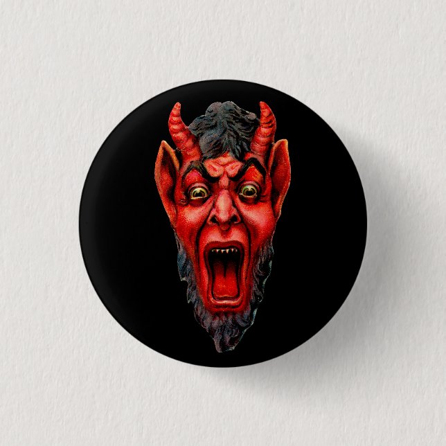 Vintage Growling Krampus Pinback Button (Front)