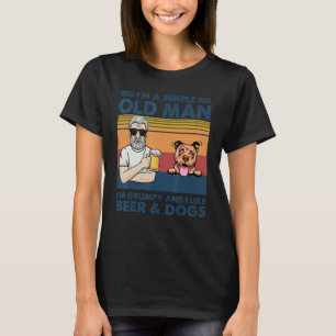 Vintage Grumpy Old Man Like Beer And Dogs Pitbull  T-Shirt
