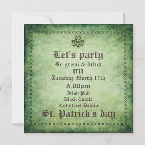 Vintage grundge Irish shamrock Saint Patricks Inv Invitation