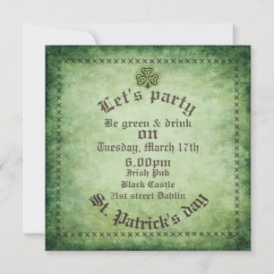 Vintage grundge Irish shamrock Saint Patrick's Invitation
