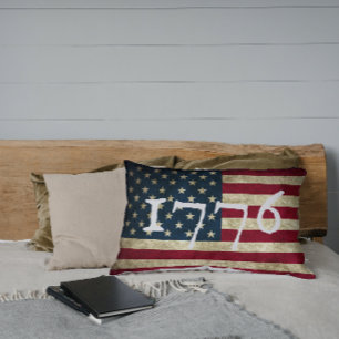 Vintage Grunge American Flag 1776 Lumbar Pillow