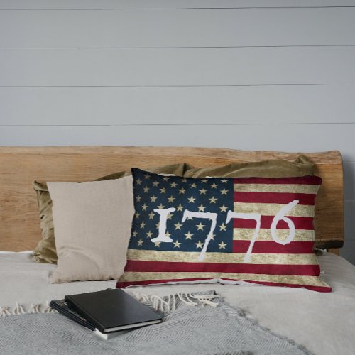 Vintage Grunge American Flag 1776 Lumbar Pillow