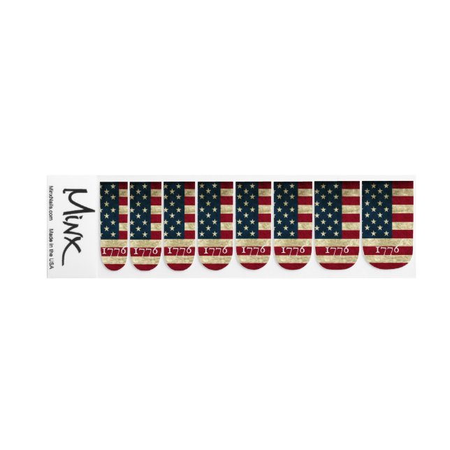 Vintage Grunge American Flag 1776 Minx Nail Art (Right Hand)