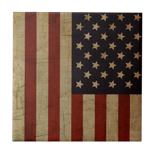 Vintage Grunge American Flag Ceramic Tile (Front)