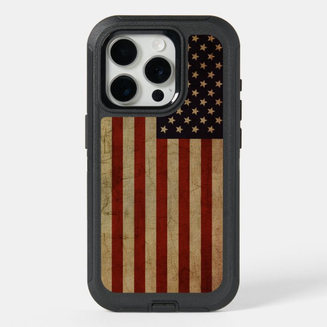 Vintage Grunge American Flag iPhone 15 Pro Case (Back)