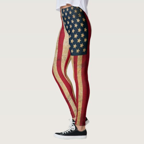 Vintage Grunge American Flag Leggings