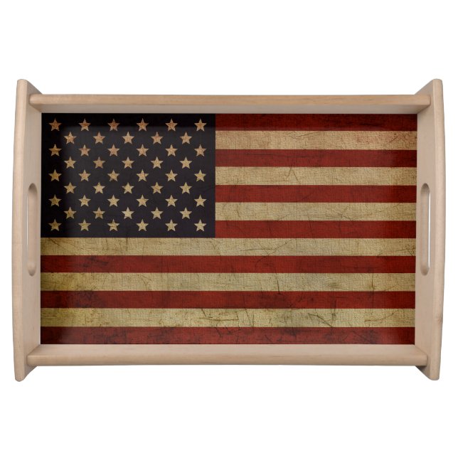 Vintage Grunge American Flag Serving Tray (Front)