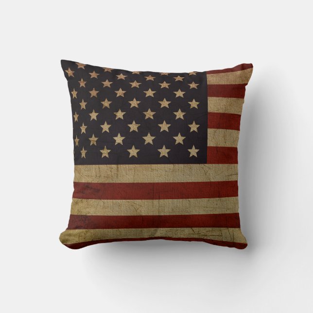 Vintage Grunge American Flag Throw Pillow (Front)