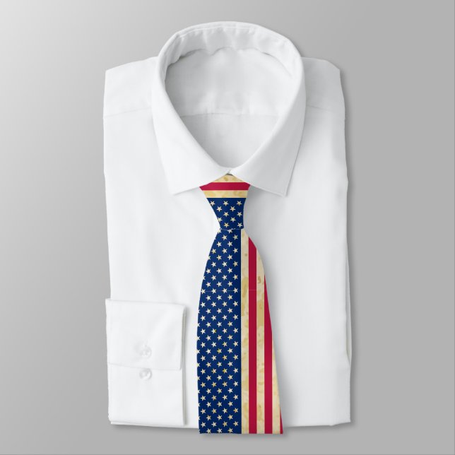 Vintage Grunge American Flag Tie (Tied)