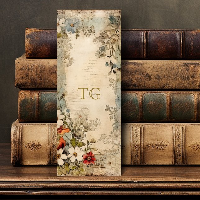 Vintage Grunge Artisan Botanical Monogram Bookmarks (Creator Uploaded)