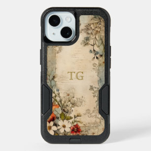 Vintage Grunge Artisan Botanical Monogram iPhone 15 Case