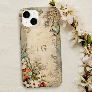 Vintage Grunge Artisan Botanical Monogram iPhone 14 Case