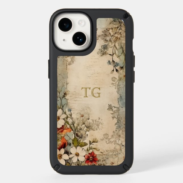 Vintage Grunge Artisan Botanical Monogram Speck iPhone Case (Front)