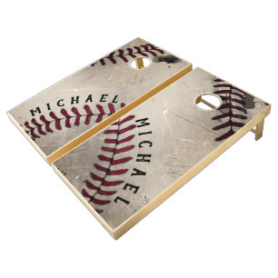 Vintage Grunge Baseball Custom Name Monogrammed Cornhole Set