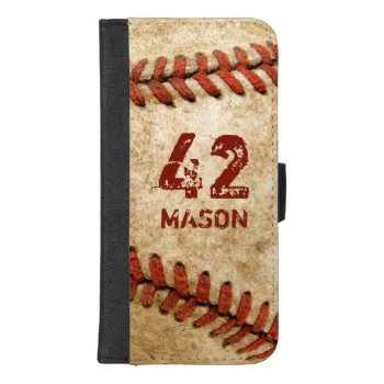 Vintage Grunge Baseball Personalized Number Name Iphone 8/7 Plus Wallet Case by CityHunter at Zazzle