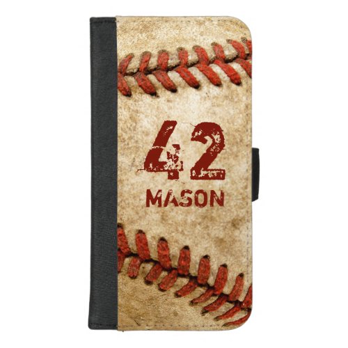 Vintage Grunge Baseball Personalized Number Name iPhone 87 Plus Wallet Case